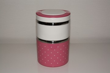 Roze met witte stippen 2 lagen bento box