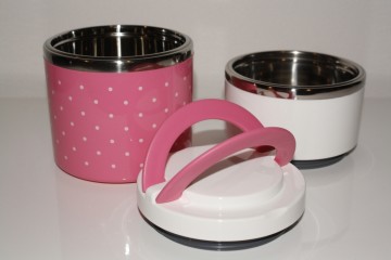 Roze met witte stippen 2 lagen bento box